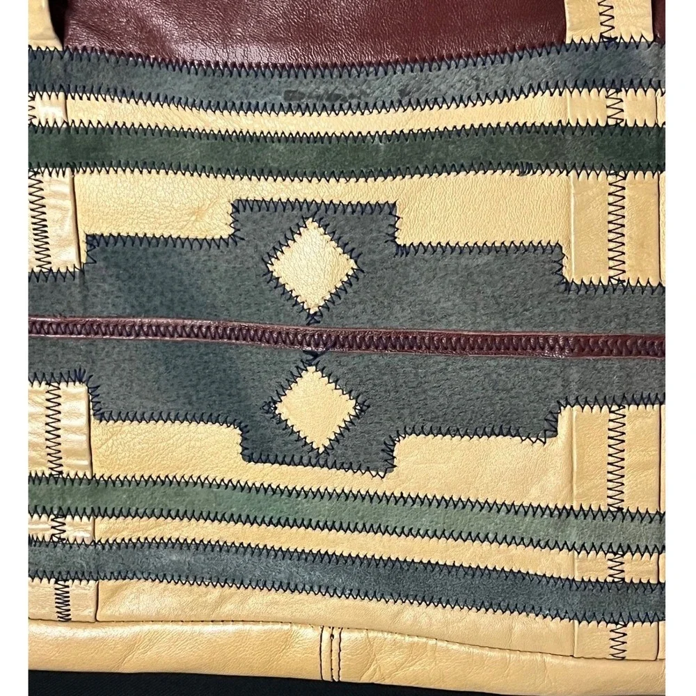 Vtg Patchwork Leather Carnit Israel Briefcase Bag Tote Kilim Southwest inspired
